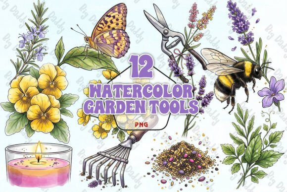 Download Watercolor Garden Tools PNG - Garden tools Collection
