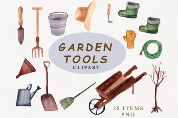 Download Garden Tools Watercolor Clipart - Garden tools Collection